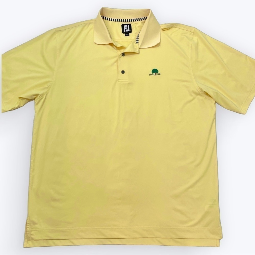 FootJoy yellow polo golf shirt, exclusive Hideout Golf Club Naples, Florida XL  